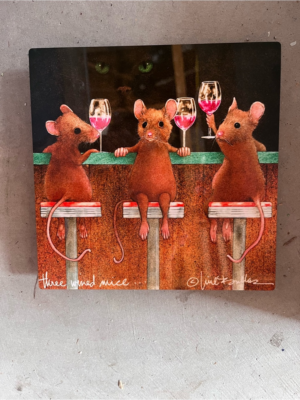 Three Wine Mice Wall Art - Mouse Bar Scene with Pink Wine